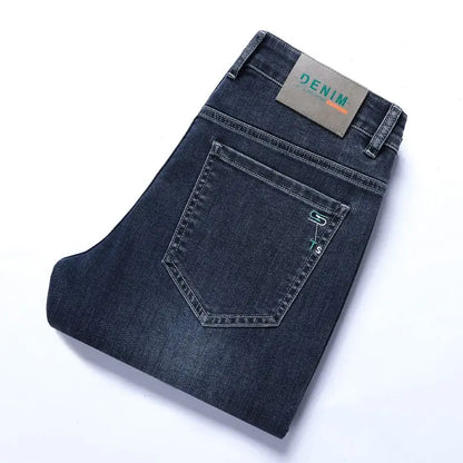 New Autumn/winter 2025 Stretch Wash Jeans for Young Men with Small Straight Elastic WaistJeans Pants Fashion Men's Trousers