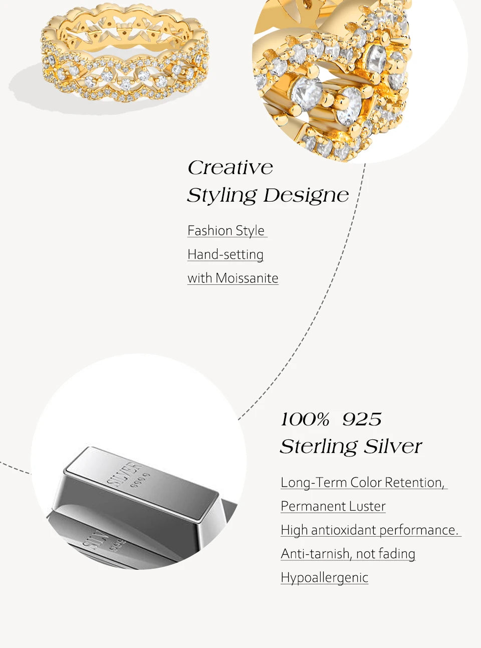 New Moissanite Lace Ring Light Luxury Silver 925 Stackable Rings for Women High Quality Wedding Party Jewelry Gift