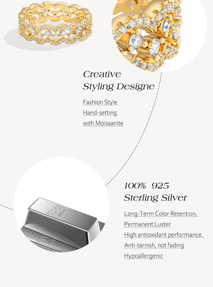 New Moissanite Lace Ring Light Luxury Silver 925 Stackable Rings for Women High Quality Wedding Party Jewelry Gift