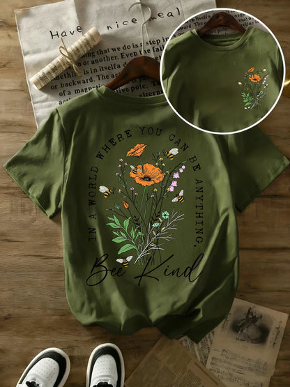 Summer Beautiful Flowers Prints T-Shirts Womens Cotton Oversized T Shirts Basic O-Neck Short Sleeve Tops Casual Woman Clothes