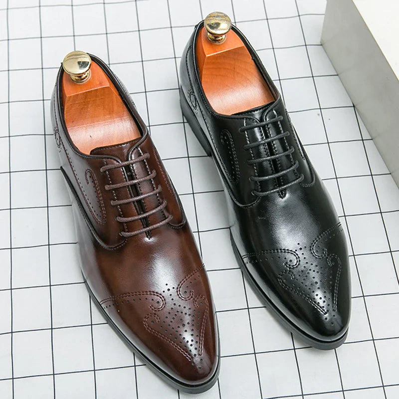 Trend Brogues Casual Business Shoes Men Wedding Pointed Toe Office Formal Social Leather Shoes For Men Trend Men's Dress Shoes