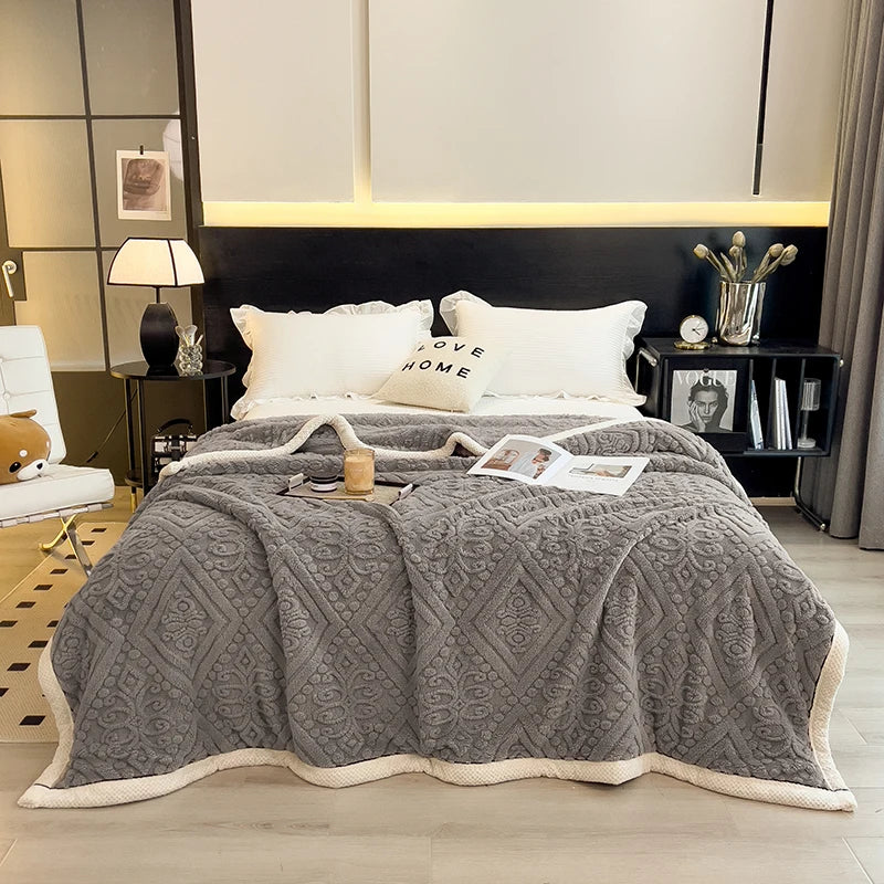 New Carved Velvet Warm Autumn Winter Blanket for Bed Soft Fluffy Sofa Blankets Warmth Cozy Coral Flannel Sofa Cover Blanket Nap