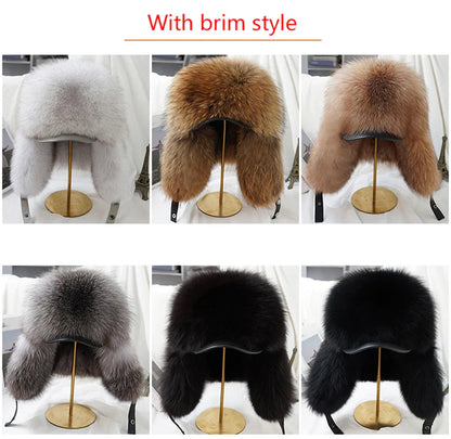 2025 Cap 100% Raccoon Dog Full Fur Fox Fur Hat Men's Fur Ear Protection Winter Thickened and Warm Russian Hat Men's Trend