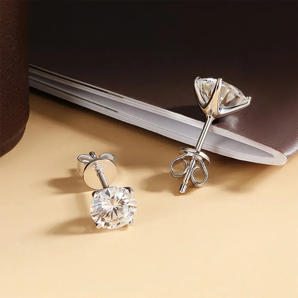 0.2-5ct Moissanite Stud Earring for Women Men Round D Color Diamond 925 Sterling Silver 18K Gold Plated Jewelry with Certificate