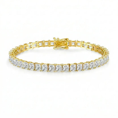 4*4mm D Color Princess Cut Moissanite Tennis Bracelet Hip-hop Men's Jewelry Square Chain for Women Real Pure 925 Silver