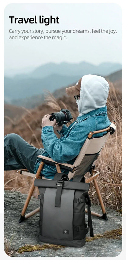 Waterproof Roll-Top Backpack for Men Large Capacity Expandable 17 Inch Laptop Bag Leisure Travel Backpack Hiking Camping Bags