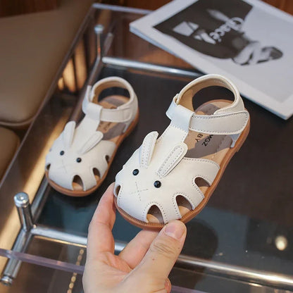 Toddler Children Sandals Rabbit Lovely White Brown Kids Summer Shoes Unisex Breathable Flexiable Comfy Boys Girls Shoes 21-30