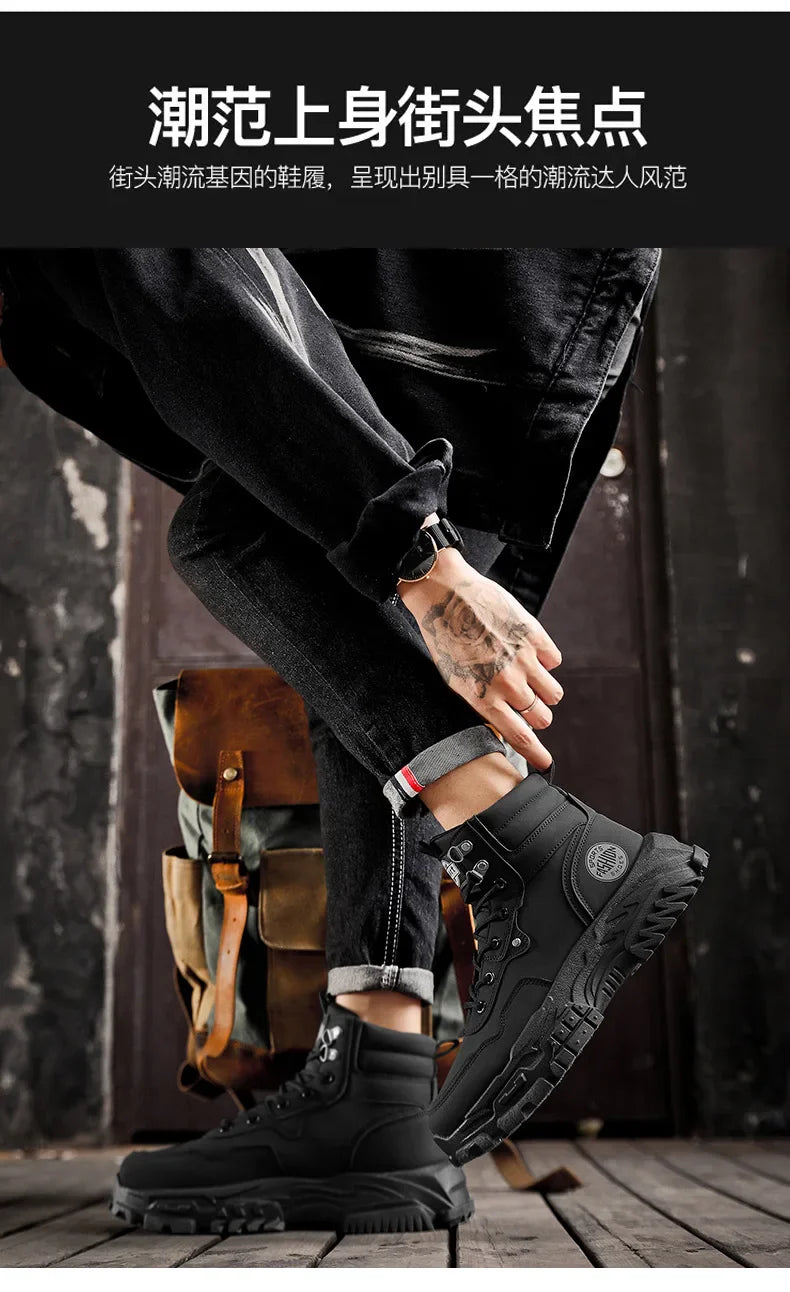 Men Boots Cotton Boot Platform Autumn British High Top Retro Thick Sole Lace Up Comfort Anti Slip Sport Mountaineering Boot