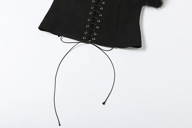 Furry Patchwork Sexy Tank Top Women Y2K Halter Backless Shirring Sleeveless Stretch Coquette Midnight Party Clubwear