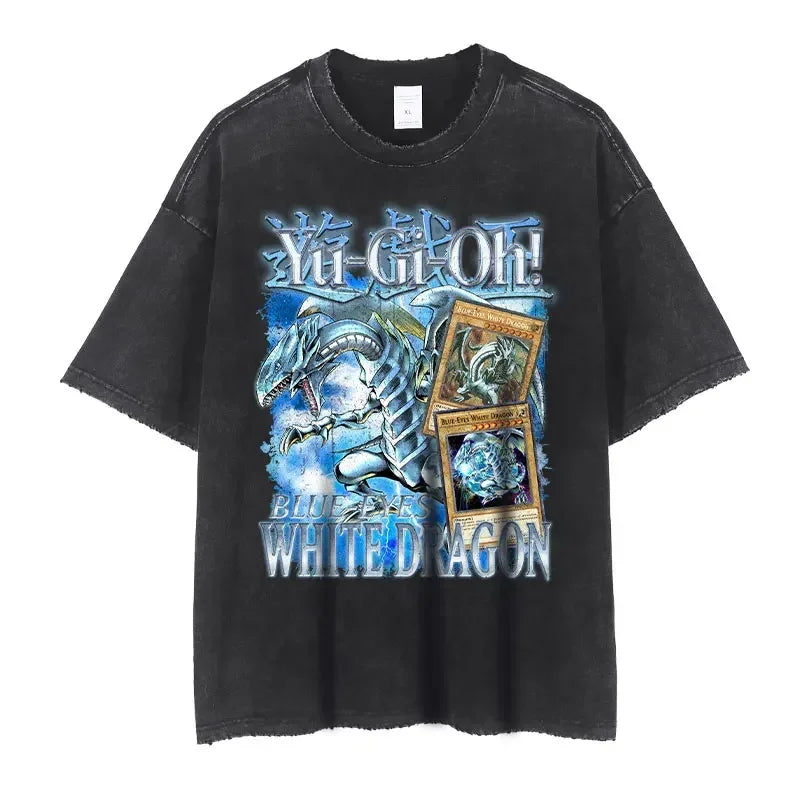T Shirts Vintage Washed Dark Magician Girl T-shirt Retro Streetwear Manga Black Magician Short Sleeve Tops Tees