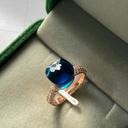 Hot Sale Elegant Candy Color Rose Gold Plated Ring Women Sparkling Zircon Crystal Fashion Jewelry Gift 28 Shades Birthday Gift