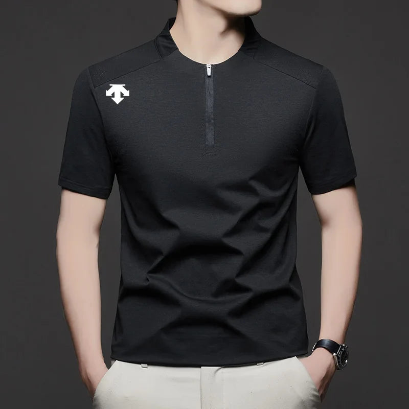 original spring men's Short sleeves polo shirt stand collar minimalist exercise t-shirt fashion leisure Mesh breathable men wear