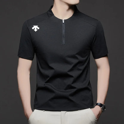 original spring men's Short sleeves polo shirt stand collar minimalist exercise t-shirt fashion leisure Mesh breathable men wear