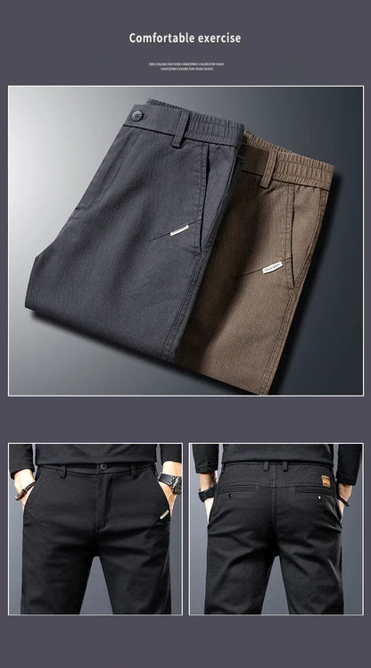 Spring Men's Slim Casual Pants Business Straight Twill Cotton Elastic Trousers Brand Fashion Korean Clothing Coffee Black Gray