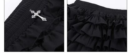 2026 Summer New Arrival Hot Girl Trendy Versatile Mini Skirt Dark Cross DesignTiered Cake Black Fluffy Skirts