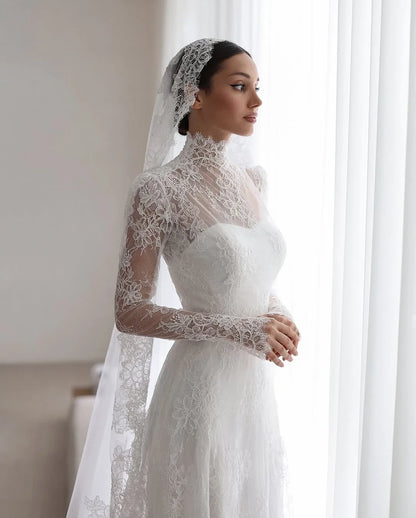 Lace Appliques Wedding Dresses A-Line High Neck Girdling Hazy Feeling Bridal Gown Floor-Length Bride Gowns 2026 Customized