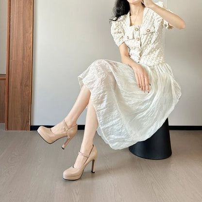 10cm size 35-42 sexy thick-soled high heels dress model party wedding bride 2025 shallow toe patent leather platform shoes