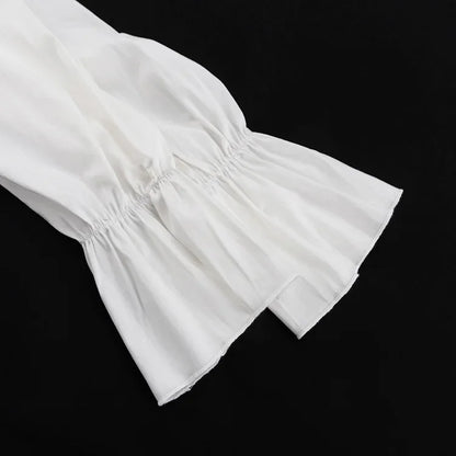 White Ruffle Bandage Mini Dress Women's Elegant Patchwork Long Sleeve Dress New Slim V Neck Lace Up Summer Mini Dress
