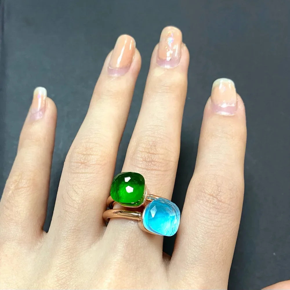 2Pcs/Set Fashion Stacked Candy Ring Women Mix Color Crystal Jewelry 30 Colors Trendy Gift for Valentine's Day