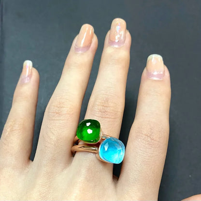 2Pcs/Set Fashion Stacked Candy Ring Women Mix Color Crystal Jewelry 30 Colors Trendy Gift for Valentine's Day