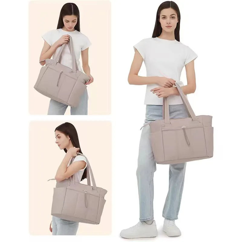 Ladies Lightweight Portable Tote Bag Quilted Travel Bag Casual Shoulder Bag in Black Khaki Colors small tote bags for women