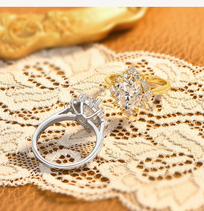 Luxury Snowflake Halo Moissanite Ring 925 Sterling Silver 3ct Oval Cut Promise Wedding Band forWomen Bridal Jewelry Gift