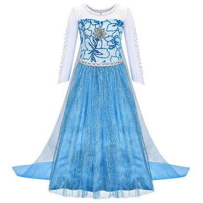 Toddler Shimmering Elsa Maxi Dress Feastured Princess Snow Queen Costume Full Bodice Sequins Embellished Christmas Party Frocks