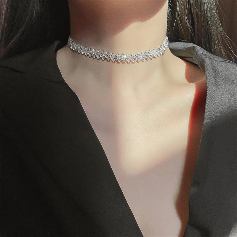 Heart Shape Pendant Necklaces Silver Color 5A Cubic Zirconia Minimalist Style Clavicle Chain Women And Girl Jewelry