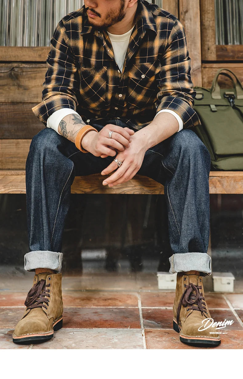 Vintage 13.5oz Heavyweight Selvedge Raw Denim Jeans Men's Straight Fit Cotton Jeans Casual Pocket Trousers Fall Winter