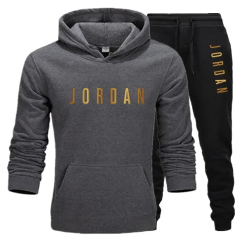 Men's printed sports suit hoodie and sweatpants two-piece set  suitable for casual sports street wear