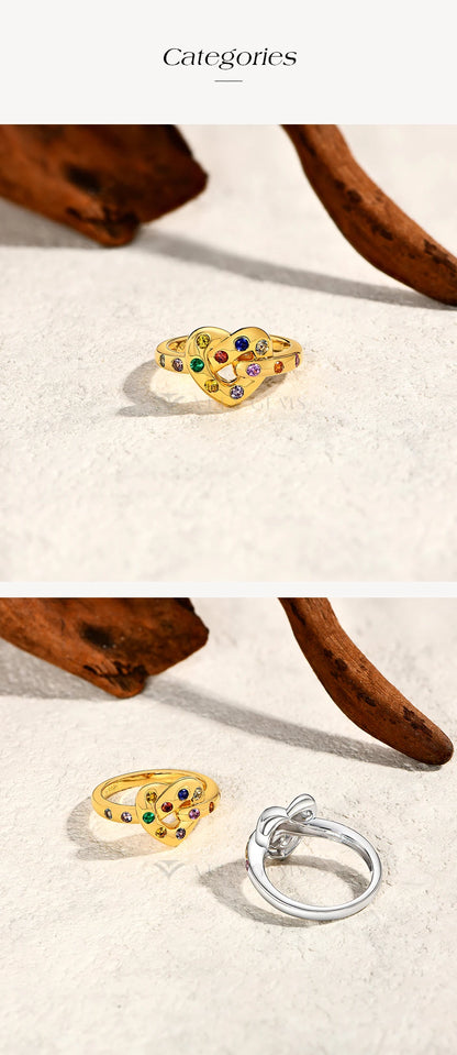 Artificial Stone Love Rings Colorful s925 Sterling Silver 18K Gold For Women Girl Holiday Party Jewelry Mother Day Gift