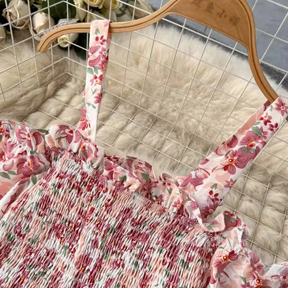 Romantic Floral Print Long Summer Dress Women Fashion Off Shoulders Straps Vacation Beach Dress Korean Party Vestidos