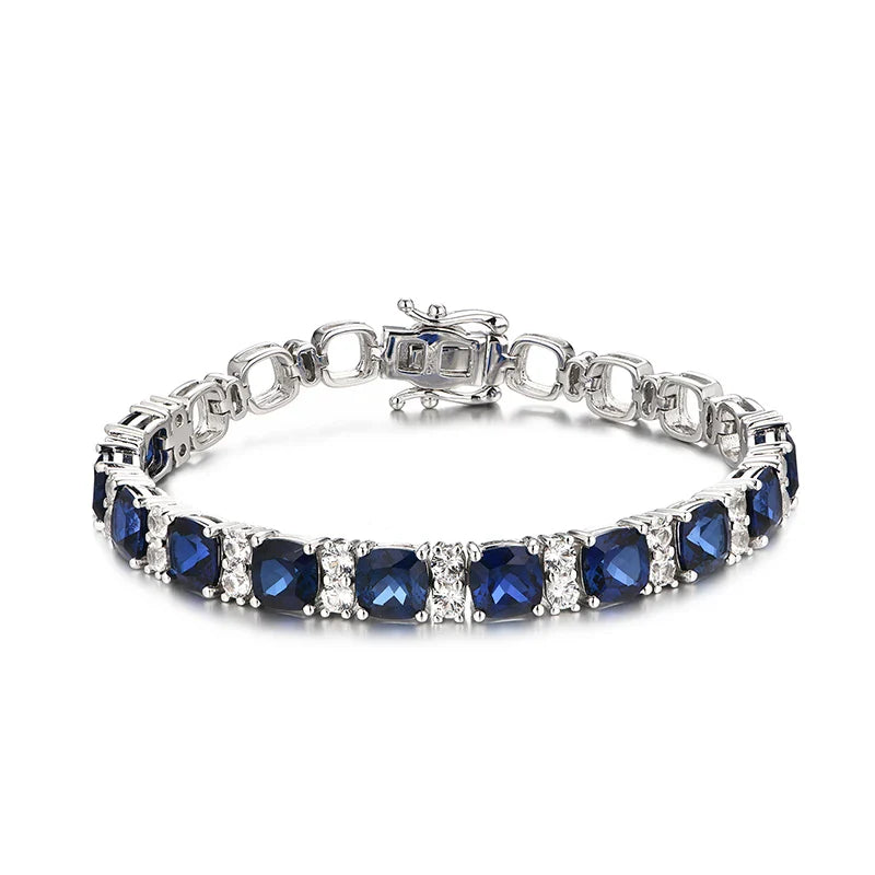 925 Silver Jewelry Original Created Blue Spinel Bracelet 1.0CT Tennis Bracelets For Women Luxury Gift Wedding Authentic