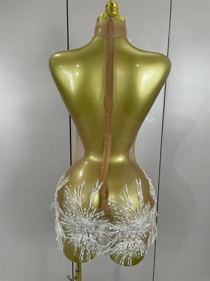 Pearl Sequins Tassel Sleeveless Glitter Mini Dress Women Singer Bar Nightclub Stage Performance Clothing Show Outfit