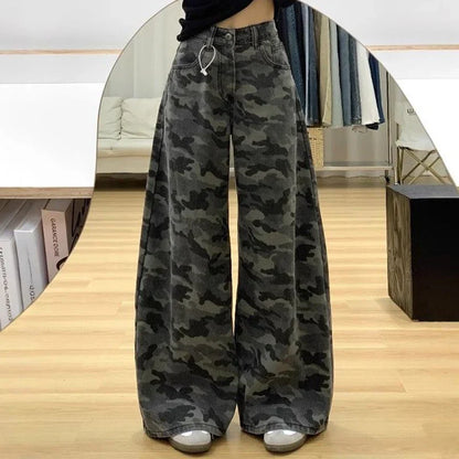 Female Vintage High Waist Camouflage Jeans Pants