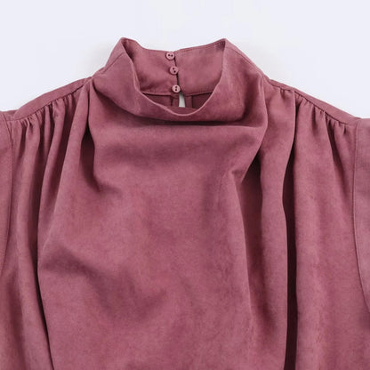 New Spring 2026 Women's High Collar Sleeveless Shoulder Ruffle Anti Velvet Effect with Buckle Top