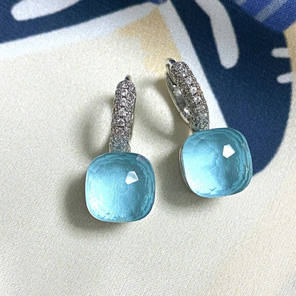 Classic Candy Color Earrings Inlay Transparent Zircon 27Colors Crystal Earrings Platinum Plated Fashion Jewelry For Women