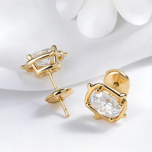 Trendy 18k Plated All 2CTTW Moissanite Stud Earrings for Women Unique Wedding Party Birthday Gift S925 Sterling Silver