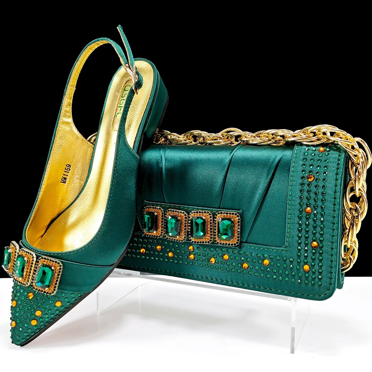 Summer New Design Specials Italian Women Shoes and Bag Set Sky Blue Color Comfortable Low Heels With Rhinestone