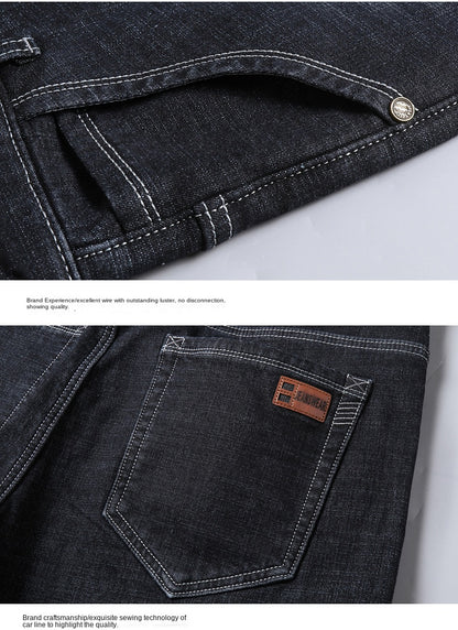 2023 Winter Men Black Blue Straight Stretch Denim Thick Velvet Pants Warm Jeans Casual Fleece Line Trousers Male Plus Size