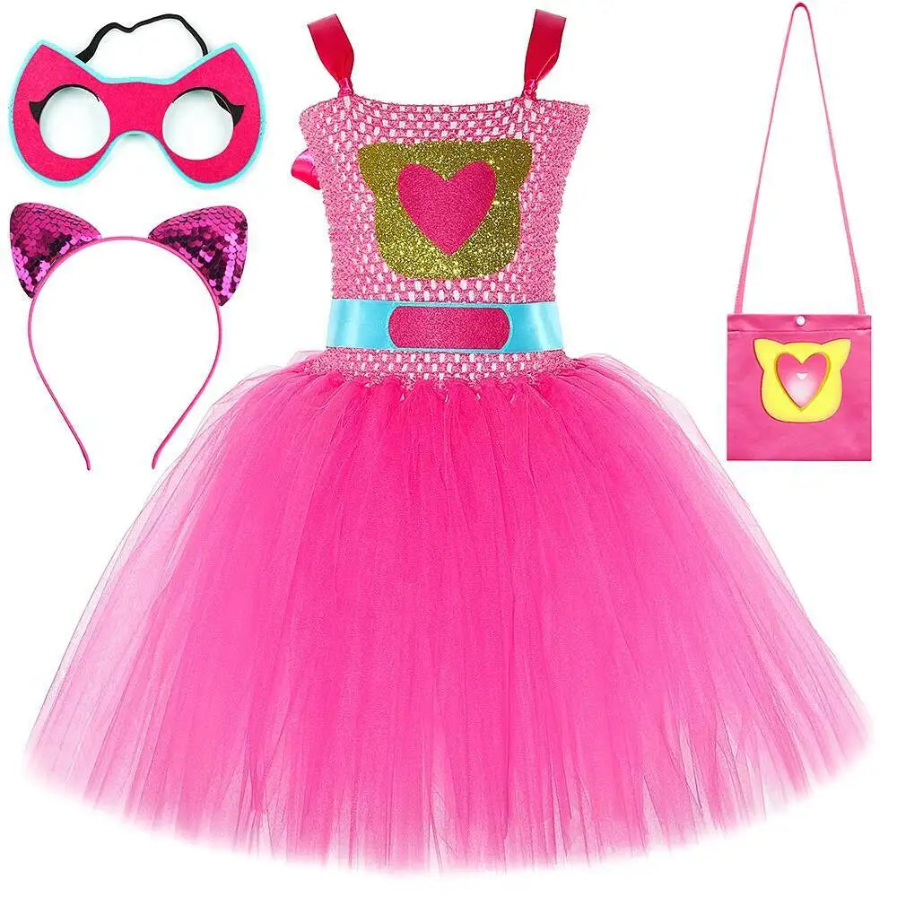 Super Kitty Costumes for Girls Super Cat Tutu Dress for Kids Christmas Halloween Outfits Children Animal Clothes with Eyes Patch