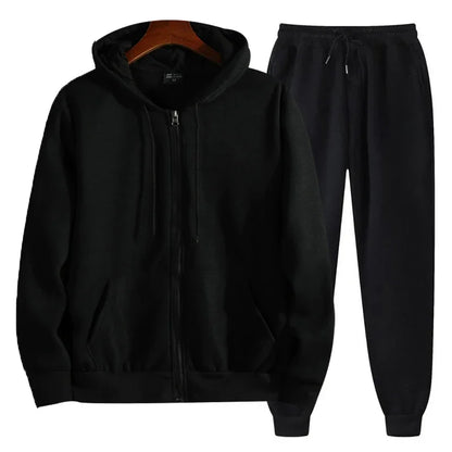 2024 Men's Solid Suits Zipper Hoodies+ Pants Spring Autumn Casual Fitness Sports Hot Elastic Male Clothes Outfit Drawsting Pants