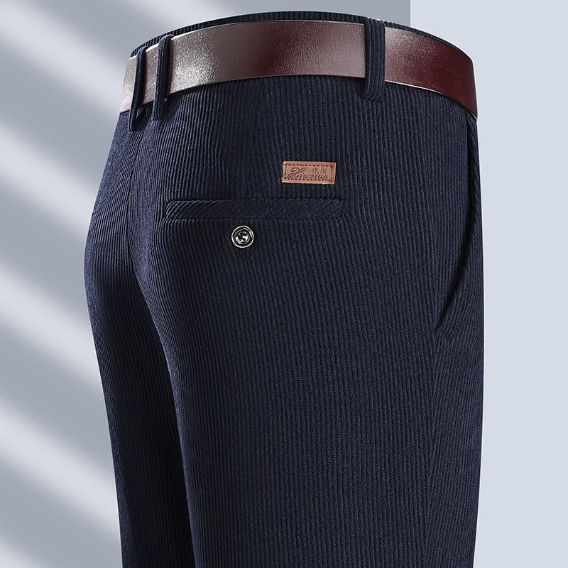 New Mens Corduroy Pants Classic Business Casual Pants Straight Leg Regular Fit Dress Pants Commuting Suit Pants