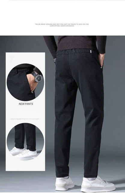 2025 Autumn New Casual Pants Men's Fashion Slim Fit Thick Straight Pants Soft Cotton Retro Style Streetwear Trousers Clothing
