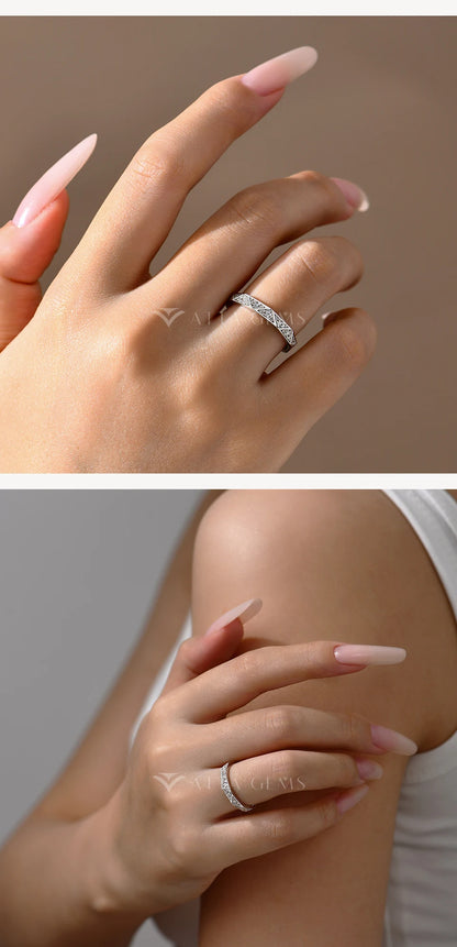 925 Sterling Silver Band Eternity Moissanite Ring Geometric Angular For Women 18kGold Plated Luxury Anniversary Jewelry