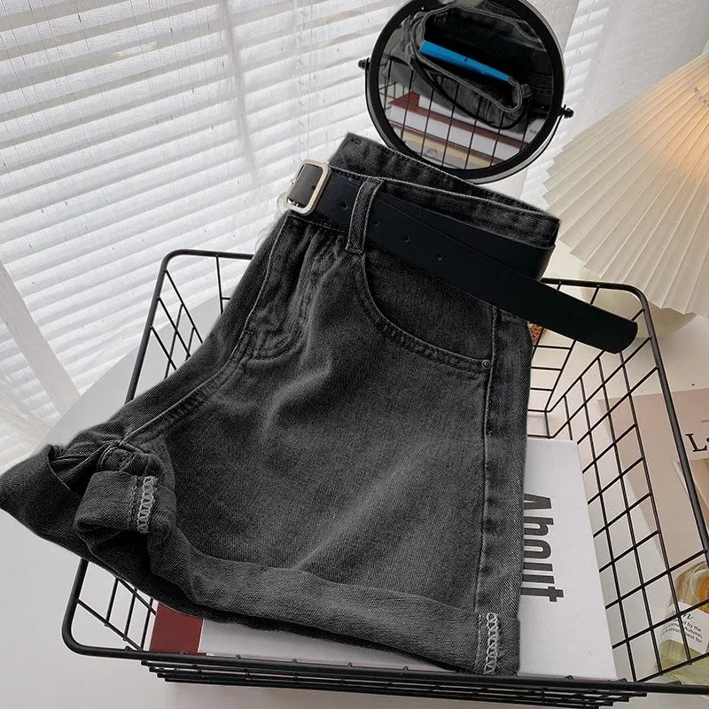 Women's Denim Shorts High-Waisted Thin Loose-Fit Jeans