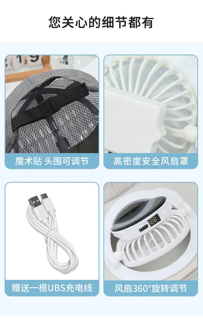 Outdoor Mesh Cap Solar Powered Charging Fan Cap Summer New Style Breathable Sunshade Sun Protection men's women's Adults Mz126