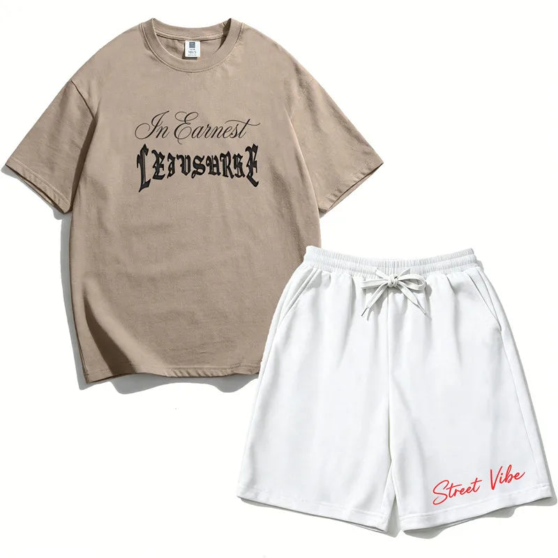 2Pcs Boys Cotton Summer Outfit Gothic Street Style Print T-shirt and Shorts Casual Sportswear for Kids 3-14Y RZ29