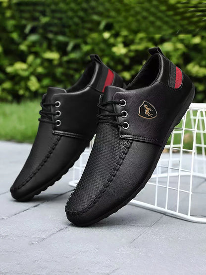 Men's loafers, featuring black and red accents - low-top lace-up design, breathable fabric lining and durable PVC sole, suitable