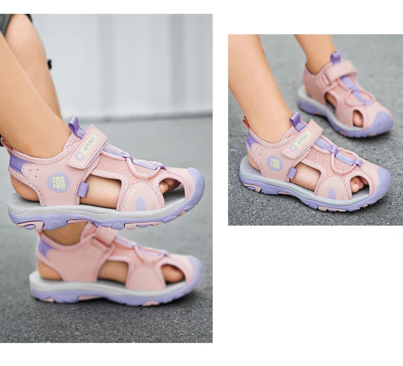 New Style 2024 Summer Beach Water Children Sandals Fashion Shoes Outdoor Non-slip Soft Bottom Shading Leather Boys Comfortable